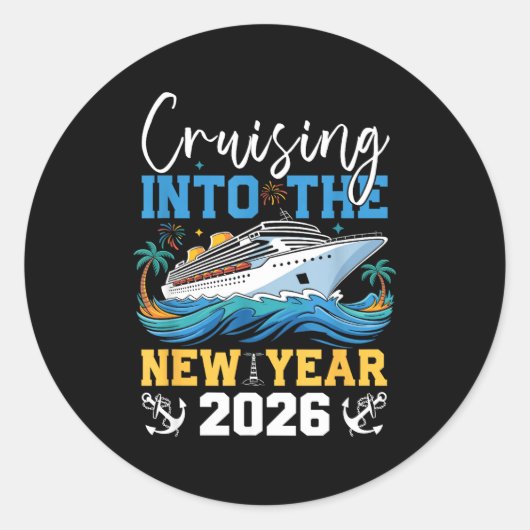 Cruising Into The New Year 2026 Matching Family Ho Ronde Sticker (Voorkant)