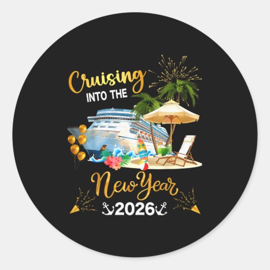 Cruising Into The New Year 2026  Ronde Sticker (Voorkant)
