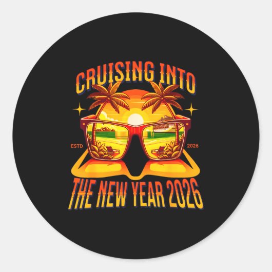 Cruising Into The New Year 2026  Ronde Sticker (Voorkant)