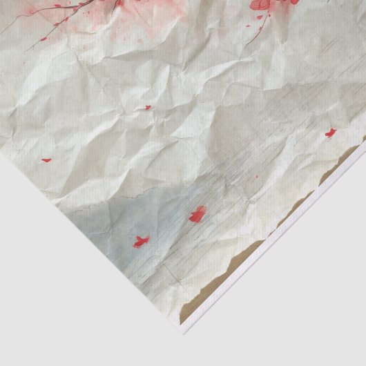 Crumped Page met Cherry Blossom Branch Tissuepapier (Detail)
