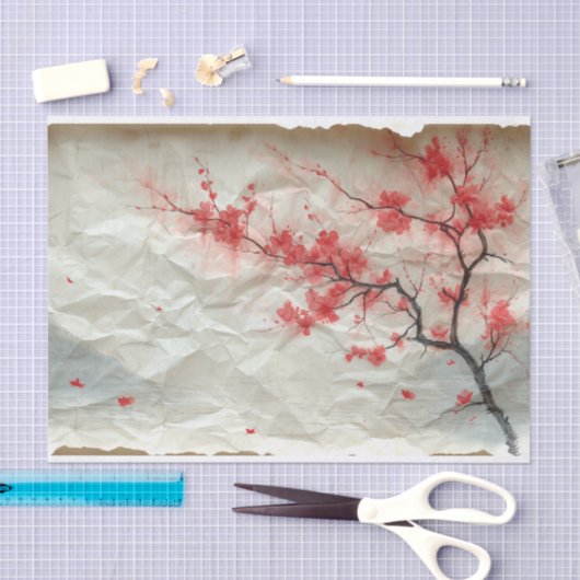 Crumped Page met Cherry Blossom Branch Tissuepapier (Craft)