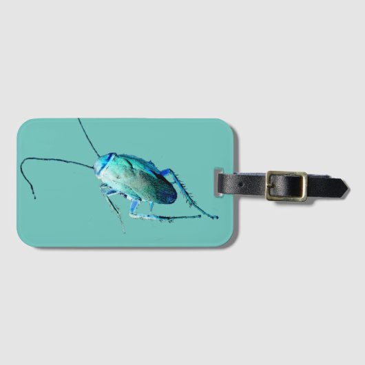 Crunchy Cockroach Gross Insect in Blauwgroen en bl Bagagelabel (Voorkant (horizontaal))