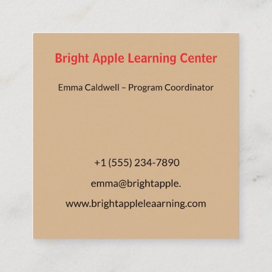 Crunchy red apple -add logo vierkante visitekaartje (Achterkant)