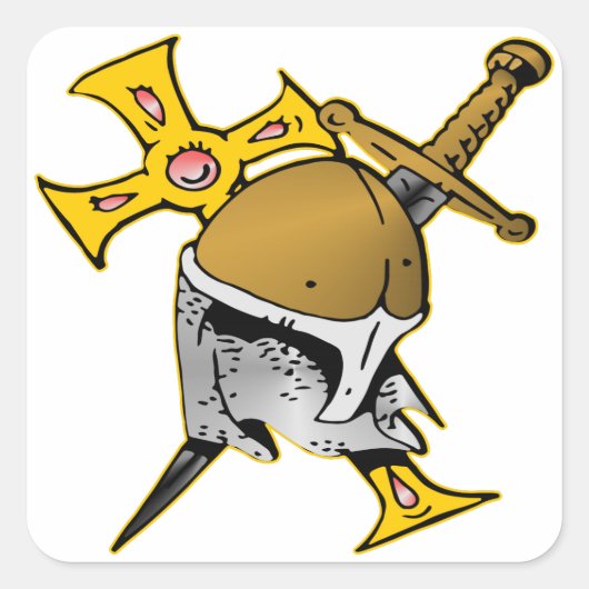 Crusader Helmet Cross en Sword Vierkante Sticker (Voorkant)