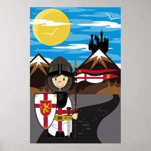 Crusader Knight met vlag Poster
