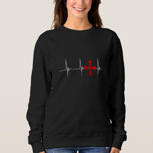 Crusader Knight Templar Cross Heartbeat Ekg Pulse Trui (Voorkant)