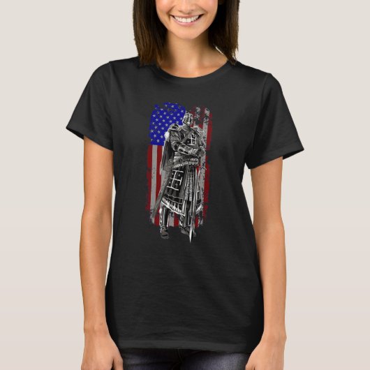 Crusader Knight Templar God Warrior America Flag F T-shirt (Voorkant)