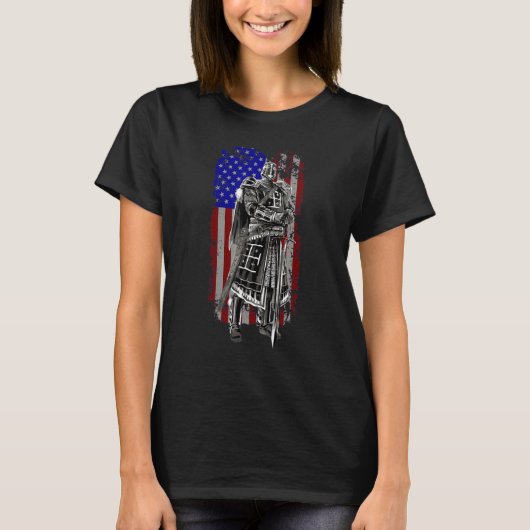 Crusader Knight Templar God Warrior America Vlag F T-shirt (Voorkant)