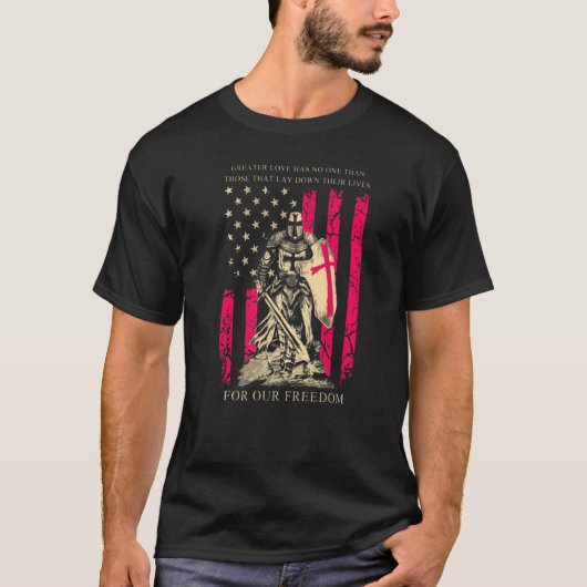 Crusader Knight Templar Warrior of God America Fla T-shirt (Voorkant)