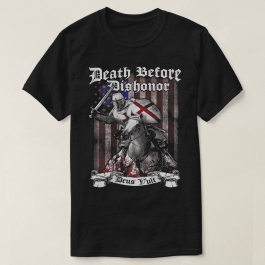 Crusader Knight Templar Warrior of God Ik vrees da T-shirt (Design voorkant)