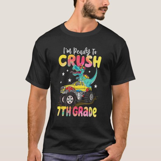 Crush 7th Grade Dinosaur Monster Truck Back To Sch T-shirt (Voorkant)