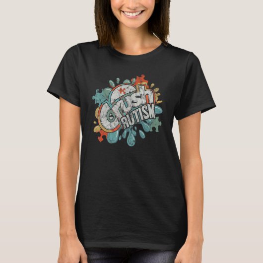 Crush Autism Retro  Autism Awareness T-shirt (Voorkant)