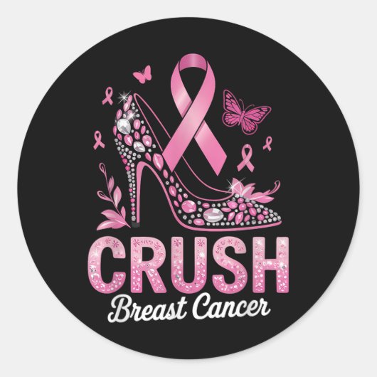 Crush Borstkanker Awareness Warrior Pink Ribbon Ronde Sticker (Voorkant)