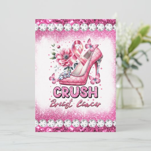 Crush borstkanker bewustzijn maand overlevende roz kaart (Staand voorkant)
