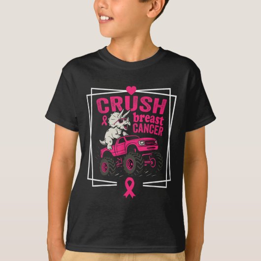 Crush Borstkanker Dinosaurus Rijden Een Roze Monst T-shirt (Voorkant)