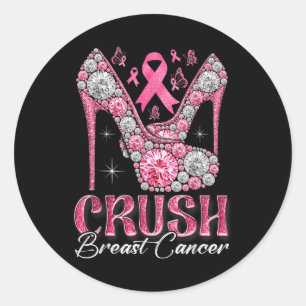 Crush Breast Cancer Awareness Bling Pink Ribbon Hi Ronde Sticker