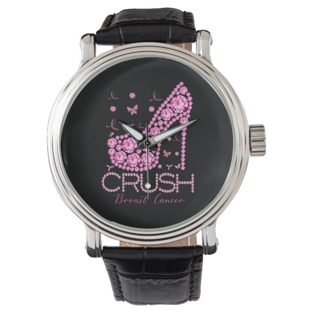 Crush Breast Cancer Awareness Bling Pink Ribbon Horloge (Voorkant)