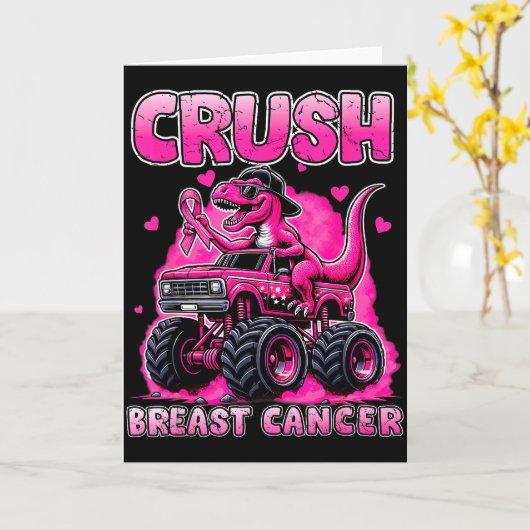 Crush Breast Cancer Awareness T Rex Monster Truck  Kaart (Gele Bloem)