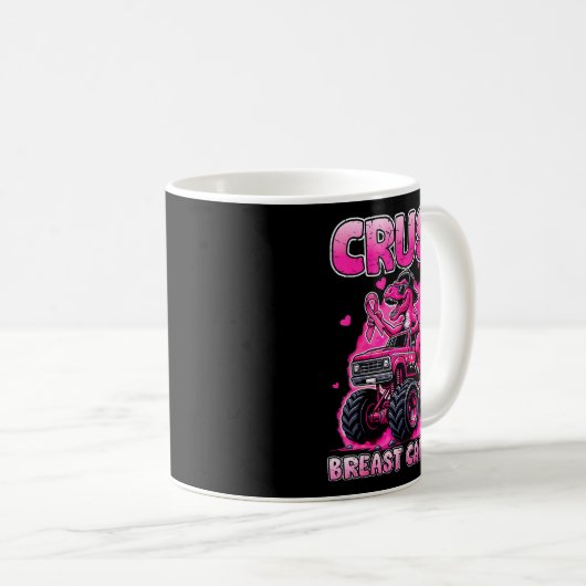 Crush Breast Cancer Awareness T Rex Monster Truck  Koffiemok (Voorkant rechts)