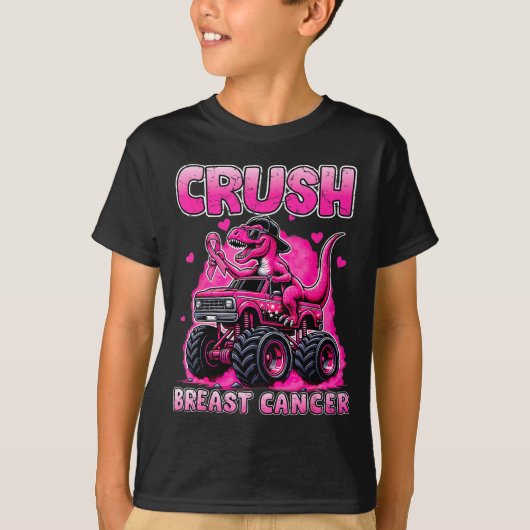 Crush Breast Cancer Awareness T Rex Monster Truck  T-shirt (Voorkant)