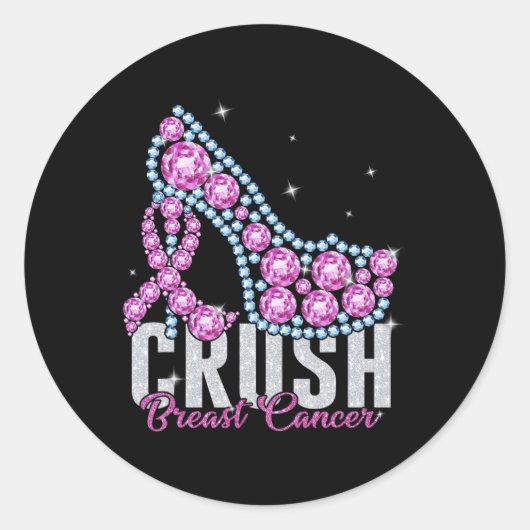 Crush Breast Cancer Bling Ribbon Ronde Sticker (Voorkant)