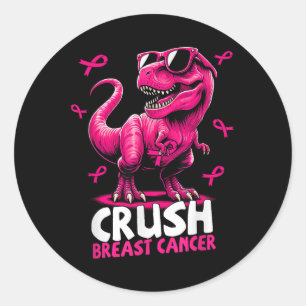 Crush Breast Cancer Dinosaur Holding Roze Ribbon K Ronde Sticker