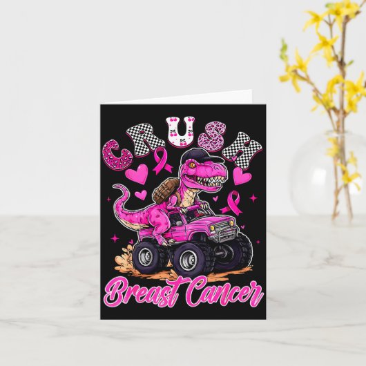 Crush Breast Cancer Dinosaur T Rex Monster Truck B Kaart (Gele Bloem)