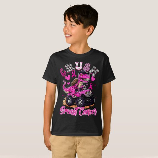 Crush Breast Cancer Dinosaur T Rex Monster Truck B T-shirt (Voorkant volledig)