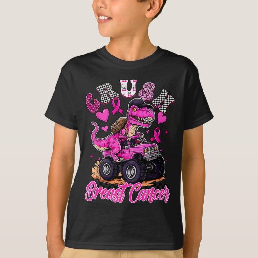 Crush Breast Cancer Dinosaur T Rex Monster Truck B T-shirt (Voorkant)