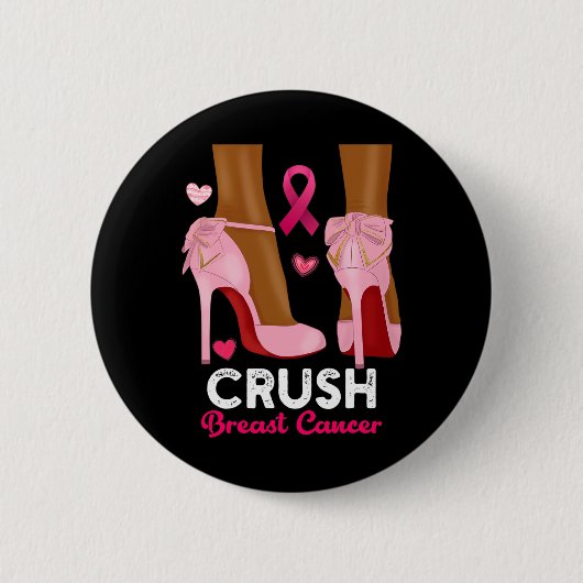 Crush Breast Cancer in oktober Draag we roze Black Ronde Button 5,7 Cm (Voorkant)