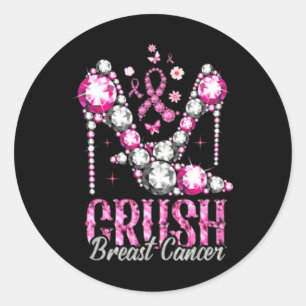 Crush Breast Cancer Roze Bling High Heels Ribbon Ronde Sticker
