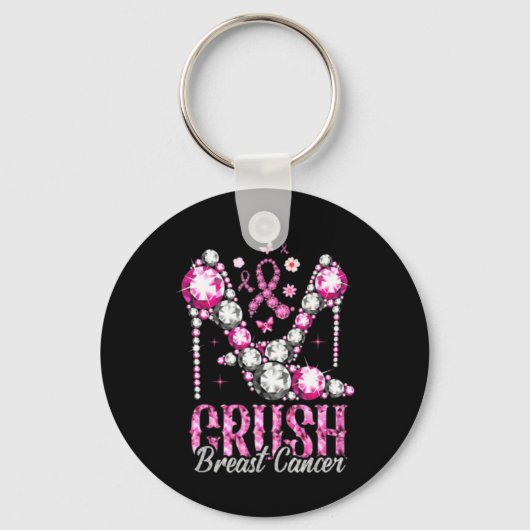 Crush Breast Cancer Roze Bling High Heels Ribbon Sleutelhanger (Voorkant)