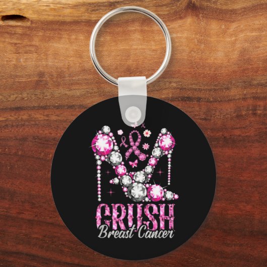 Crush Breast Cancer Roze Bling High Heels Ribbon Sleutelhanger (Voorkant)