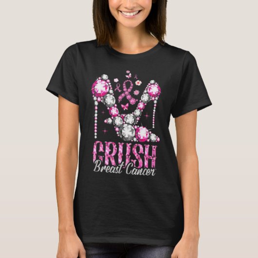 Crush Breast Cancer Roze Bling High Heels Ribbon T-shirt (Voorkant)