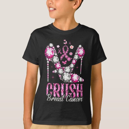 Crush Breast Cancer Roze Bling High Heels Ribbon T-shirt (Voorkant)