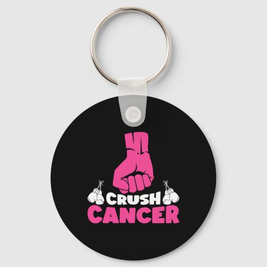 Crush Cancer Boxing Pink Ribbon Borstkanker Award Sleutelhanger (Voorkant)