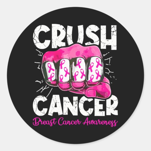 Crush Cancer Breast Awareness Warrior Ronde Sticker (Voorkant)