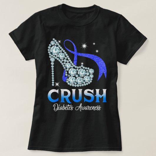 Crush Diabetes Awareness Bling Blue Ribbon T-shirt (Design voorkant)