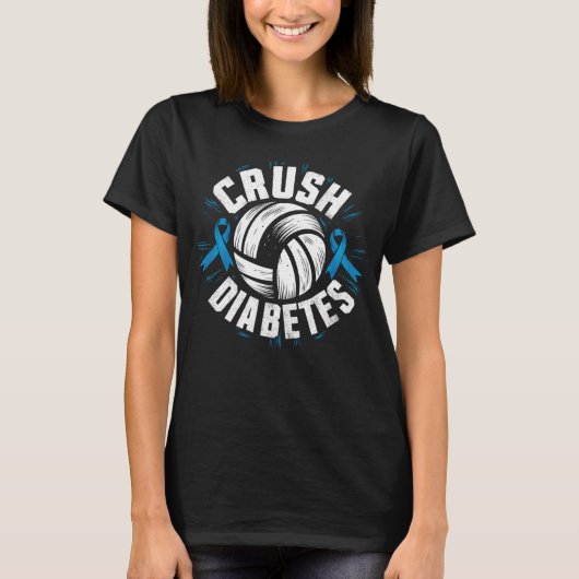 Crush Diabetes Volleybal Diabetes Awareness T-shirt (Voorkant)