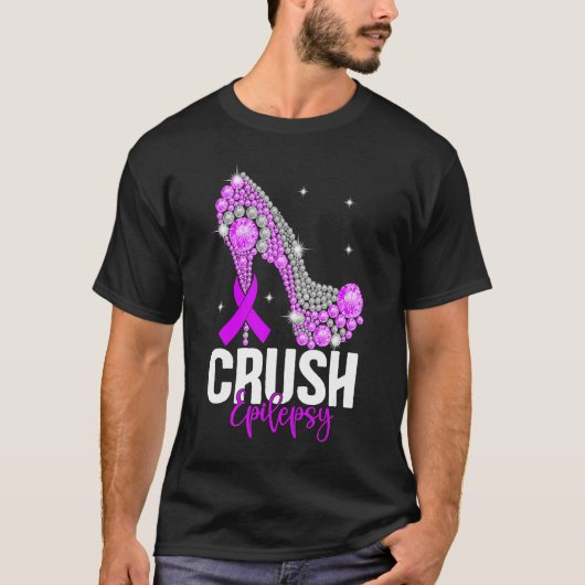 Crush Epilepsy Awareness Diamond High Hiel Paars T-shirt (Voorkant)