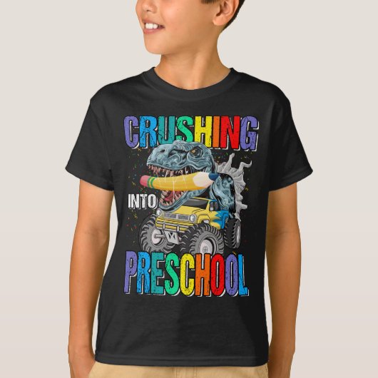 Crush In Preschool Monster Truck Dinosaurus Jongen T-shirt (Voorkant)