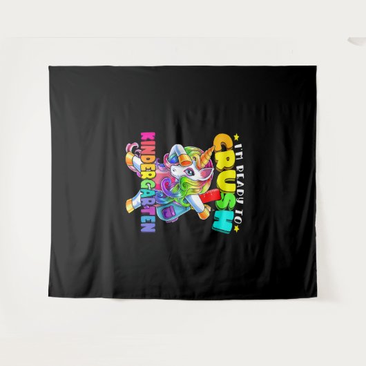 Crush Kindergarten Dabbing Unicorn Terug naar scho Wandkleed (Voorkant (horizontaal))