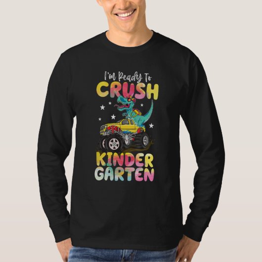 Crush Kindergarten Dinosaur Monster Truck Back To  T-shirt (Voorkant)