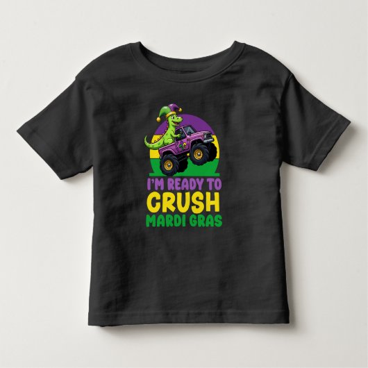 Crush Mardi Gras Monster Truck Dinosaur Trex Todd Kinder Shirts (Voorkant)