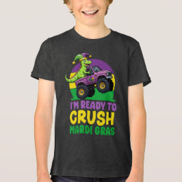 Crush Mardi Gras Monster Truck Dinosaur Trex Todd Tri-Blend Shirt