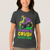 Crush Mardi Gras Monster Truck Dinosaur Trex Todd Tri-Blend Shirt (Voorkant)