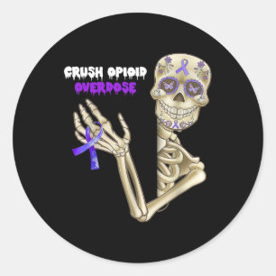 Crush Opioïde Overdosis Awareness Fun Skelet Purpl Ronde Sticker