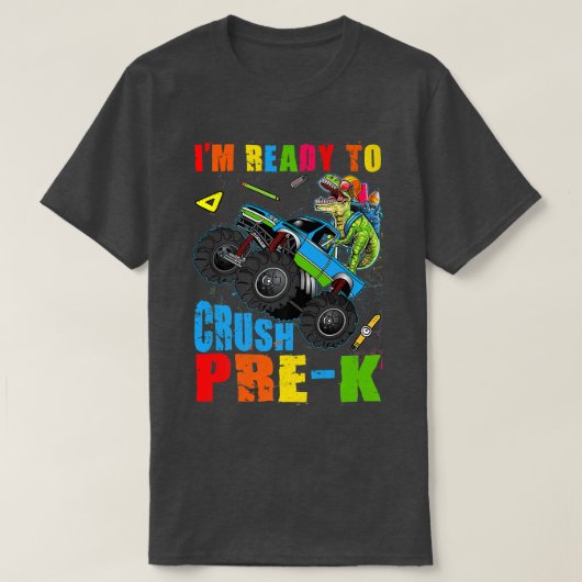 Crush Pre-k Dinosaur Monster Truck Back to School T-shirt (Design voorkant)