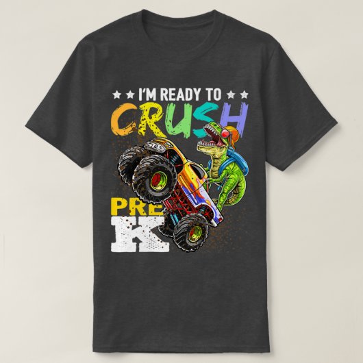 Crush PreK Dinosaur Monster Truck Terug naar Schoo T-shirt (Design voorkant)