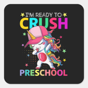 Crush Preschool Dabbing Unicorn terug naar school Vierkante Sticker